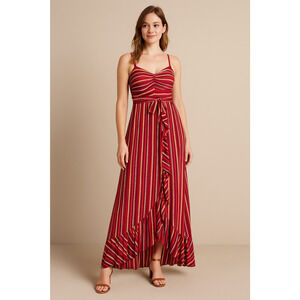 Maeve Anthropologie Gabriela Maxi Dress Womens XS Red Stripe Ruffled Sundress